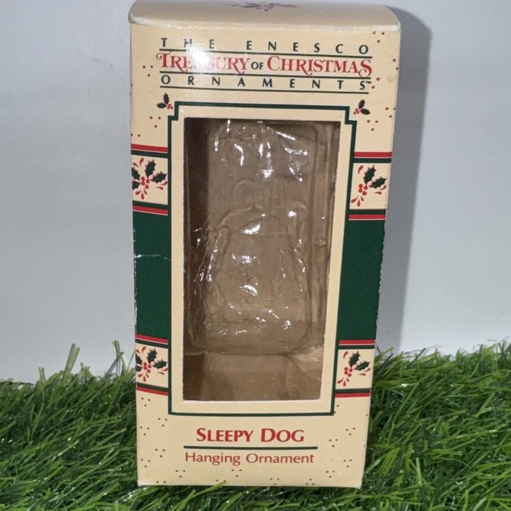 1987 Enesco Sleepy Dog Puppy Love Rocking Chair Ornament w Box VTG Christmas